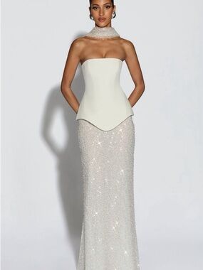 Cream Maxi Skirt with Beaded Sequin Detail